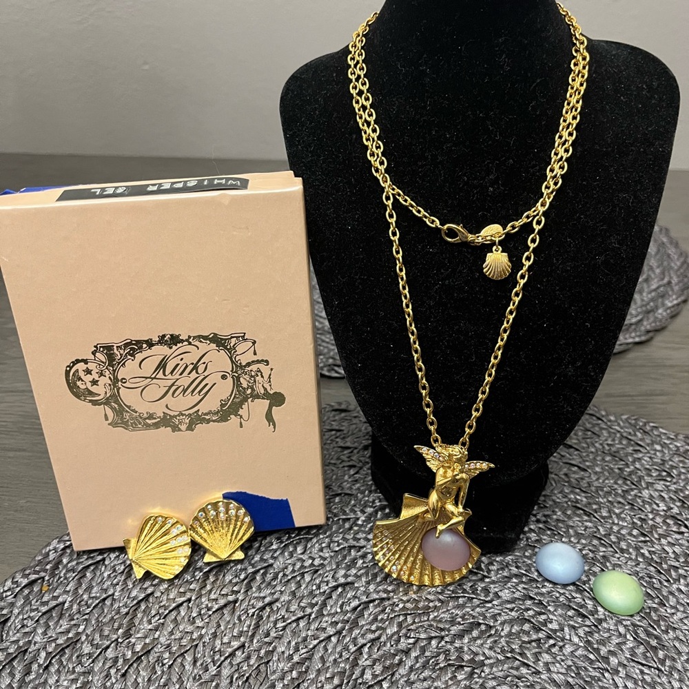 Firk Folly Gold Shell Necklace and Earring Set